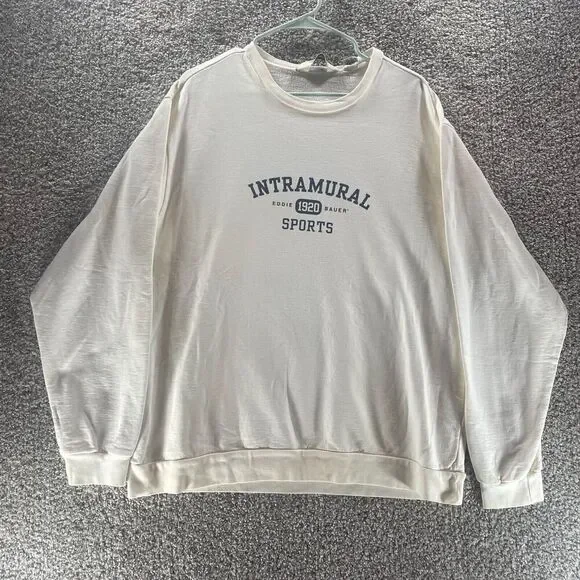 Vintage Eddie Bauer Sweater Mens Medium White Crew Neck Pullover Sweatshirt 90s - Picture 1 of 15